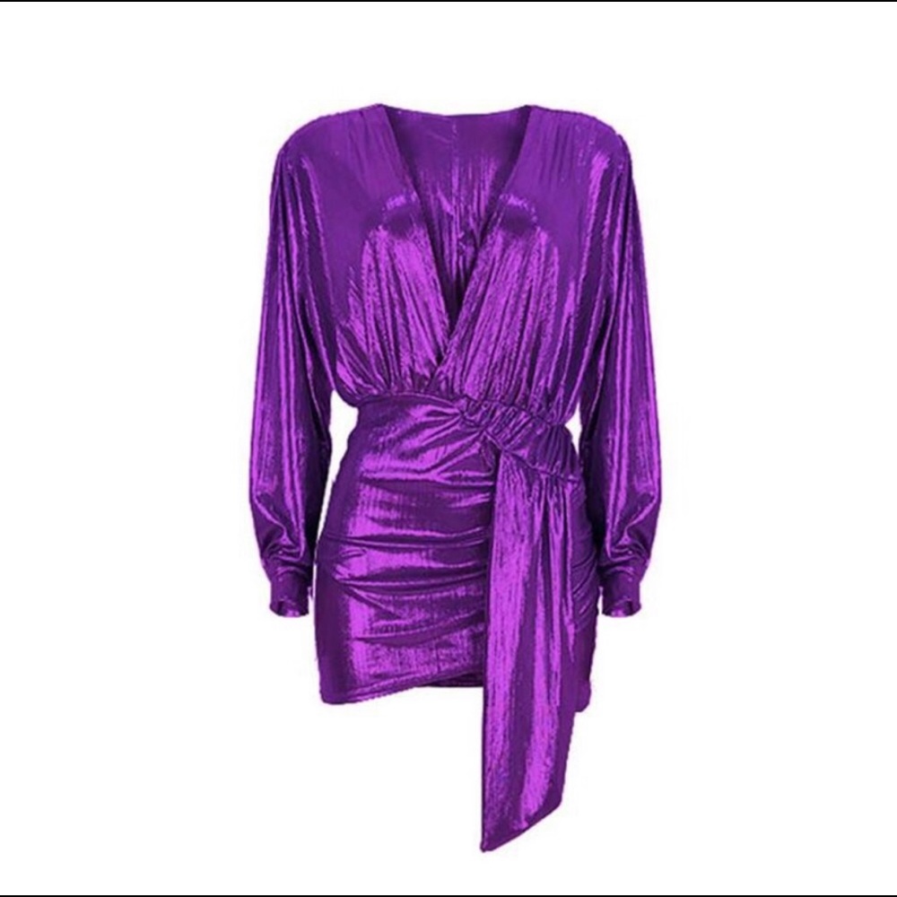 NWOT Metallic Long-Sleeve Deep V-Neck Wrap - Picture 6 of 7